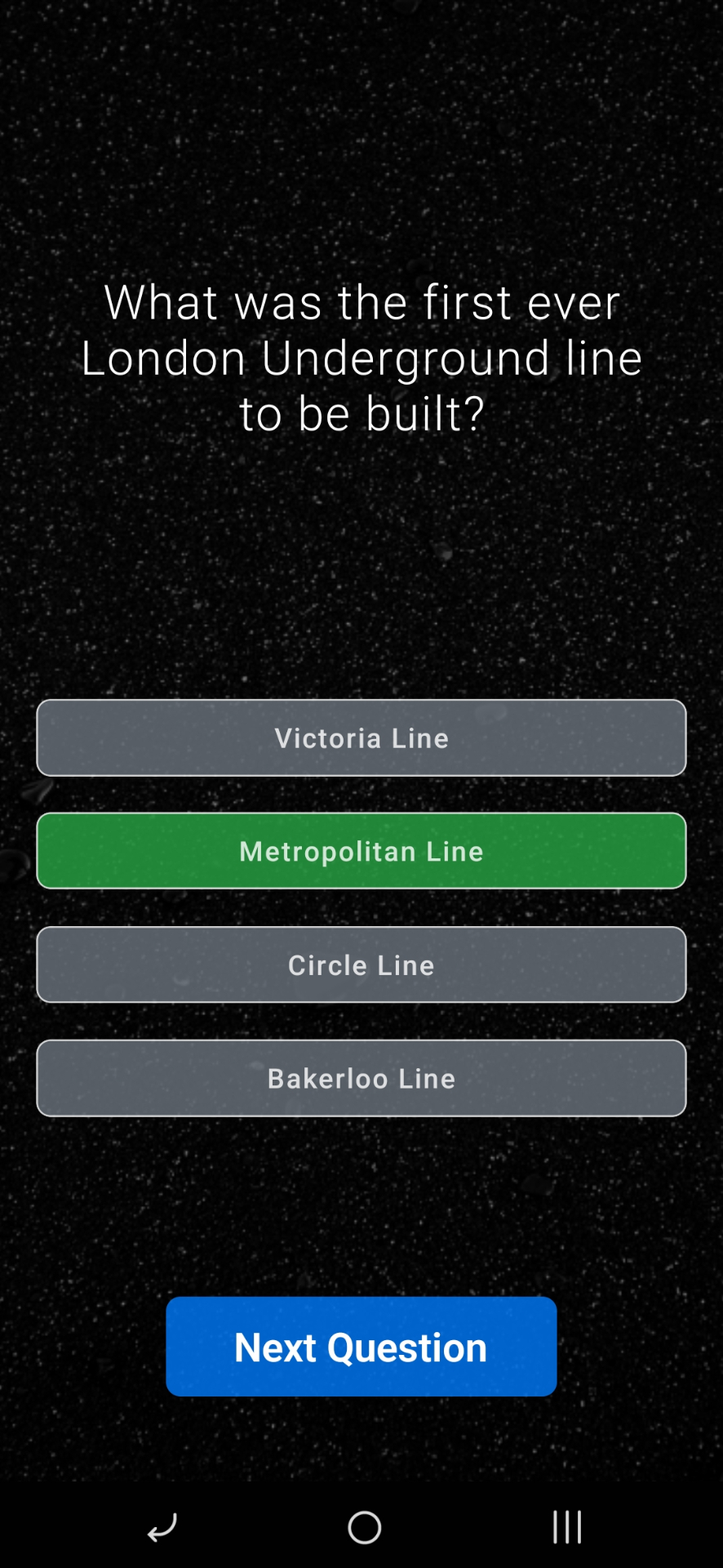 MindDash London Underground question with correct answer highlighted